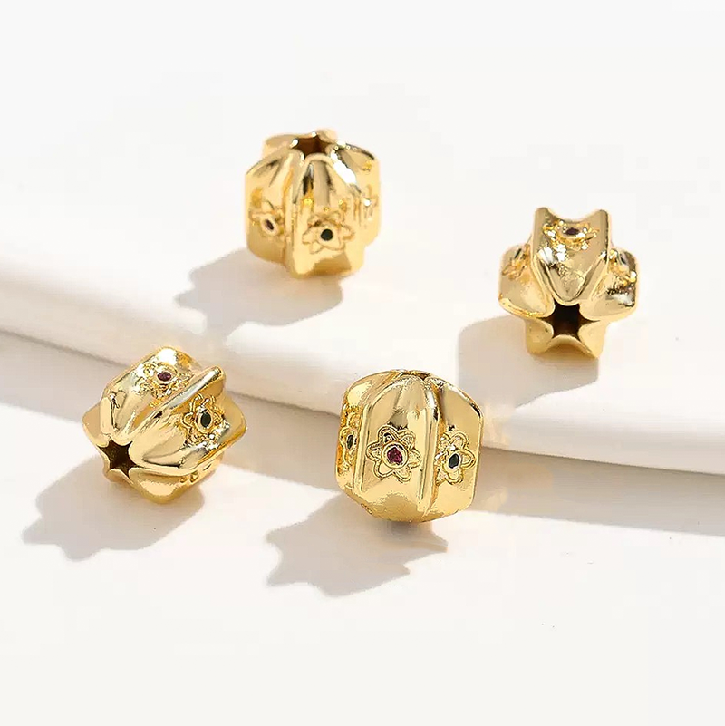 New!🆕[E371] 7*9mm 18K Gold Plated Brass CZ Barrel Spacer Beads