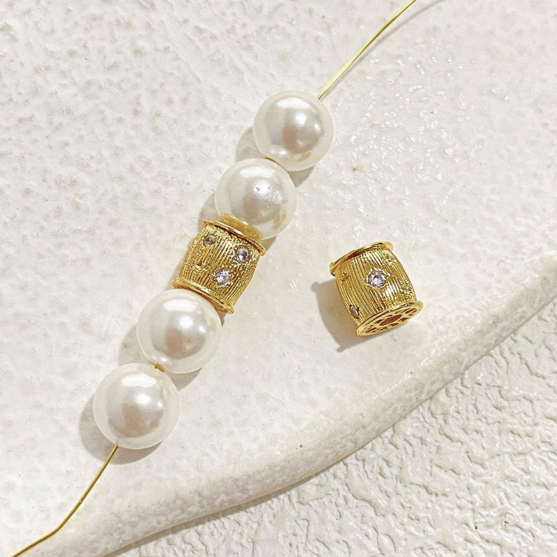 New!🆕[E378] 6mm 14K Gold Plated Brass CZ Barrel Spacer Beads
