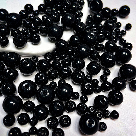 ⚫[B152] 4-10mm Solid Black Glass Beads