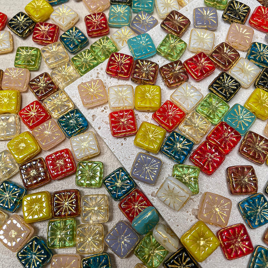 🏛️[B155] Vintage Firework Square Beads (Glass)