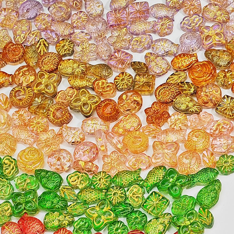 New!🆕[B161] Gold-Outlined Vintage Glass Beads Mix