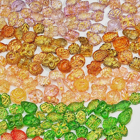 New!🆕[B161] Gold-Outlined Vintage Glass Beads Mix