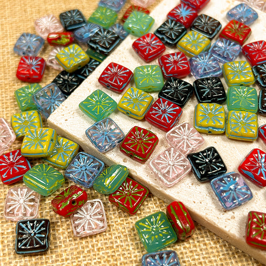 New!🆕[B173] Firework Square Glass Beads Charms