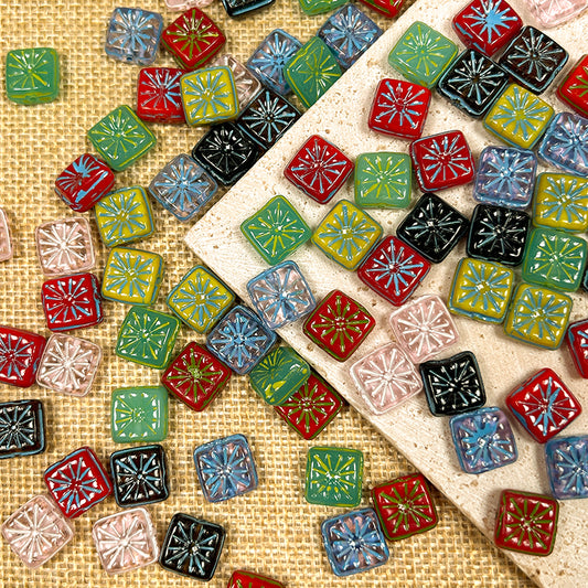 New!🆕[B173] Firework Square Glass Beads Charms