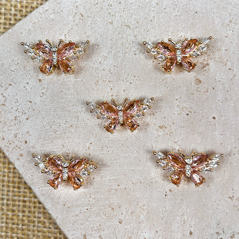 🦋New!🆕[E165] Cubic Zirconia Copper Butterfly Charm With Multiple Holes