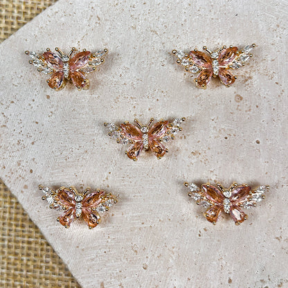 🦋New!🆕[E165] Cubic Zirconia Copper Butterfly Charm With Multiple Holes