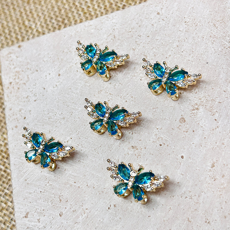 🦋New!🆕[E165] Cubic Zirconia Copper Butterfly Charm With Multiple Holes