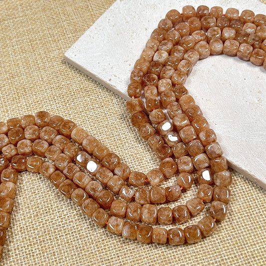 New!🆕[B230] 8mm Brown Chalcedony Cube Beads String (Stone)