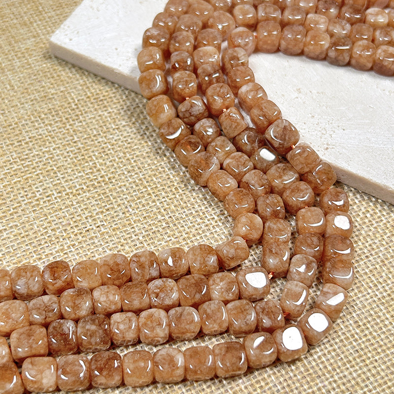 New!🆕[B230] 8mm Brown Chalcedony Cube Beads String (Stone)