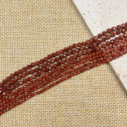 New!🆕[B232] 3-4mm Gold&Blue Sandstone Faceted Beads