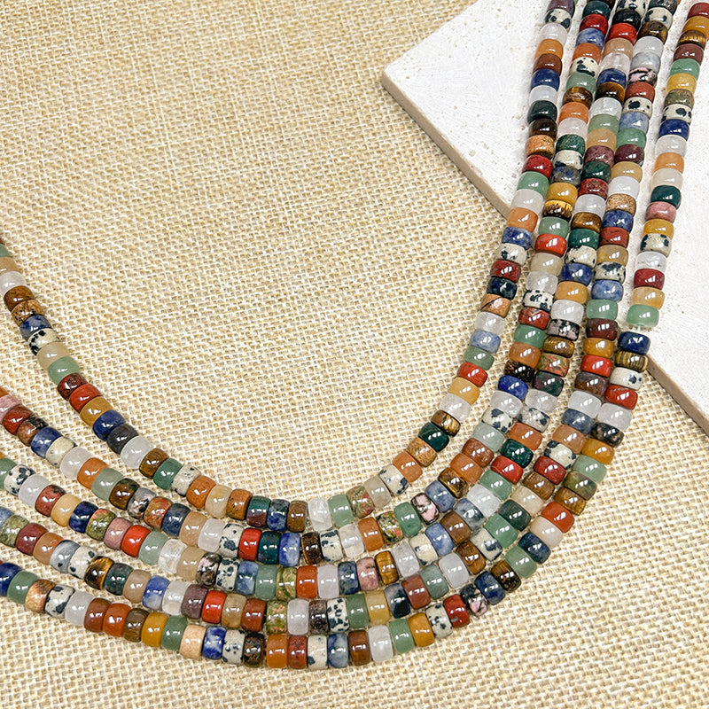 New!🆕[B252] Assorted Natrual Stone Rondelle Beads String