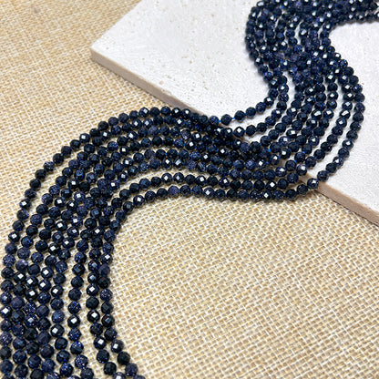 New!🆕[B232] 3-4mm Gold&Blue Sandstone Faceted Beads