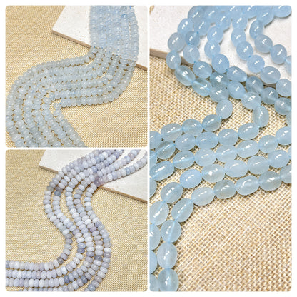 New!🆕[B251] Pestal Blue Chalcedony Beads (Natrural Stone,Crystal)