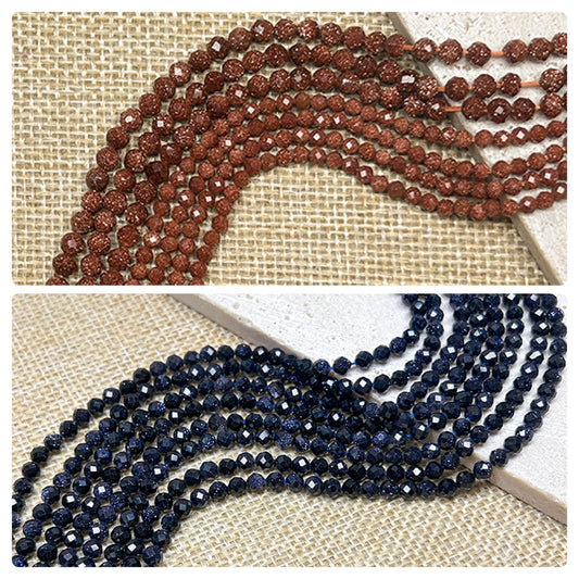 New!🆕[B232] 3-4mm Gold&Blue Sandstone Faceted Beads