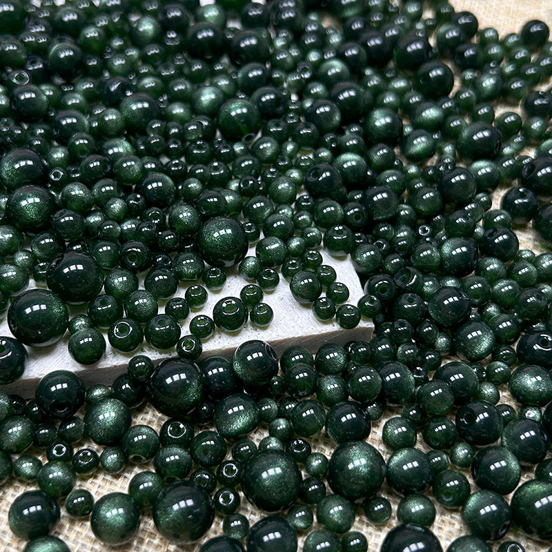New!🆕[B255] 4-10mm Green Cateye Sandstone Glass Beads