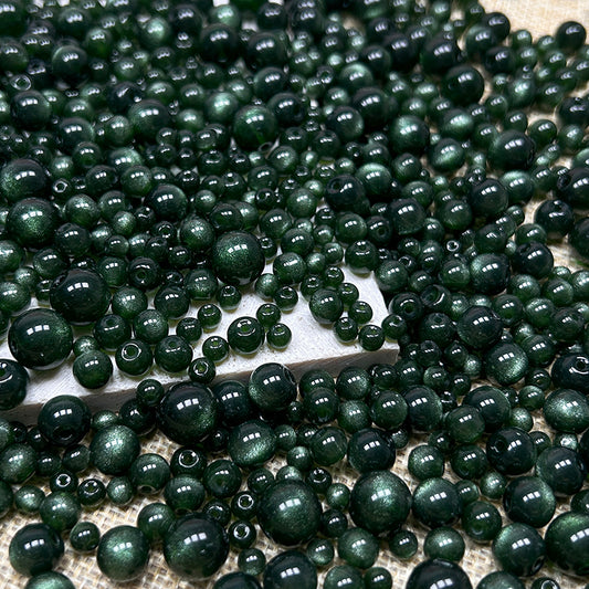 New!🆕[B255] 4-10mm Green Cateye Sandstone Glass Beads