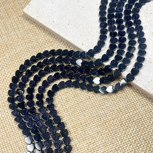 New!🆕[B275] 5.8mm Glod&Blue Sandstone Heart Beads (Natrural Stone,Crystal)