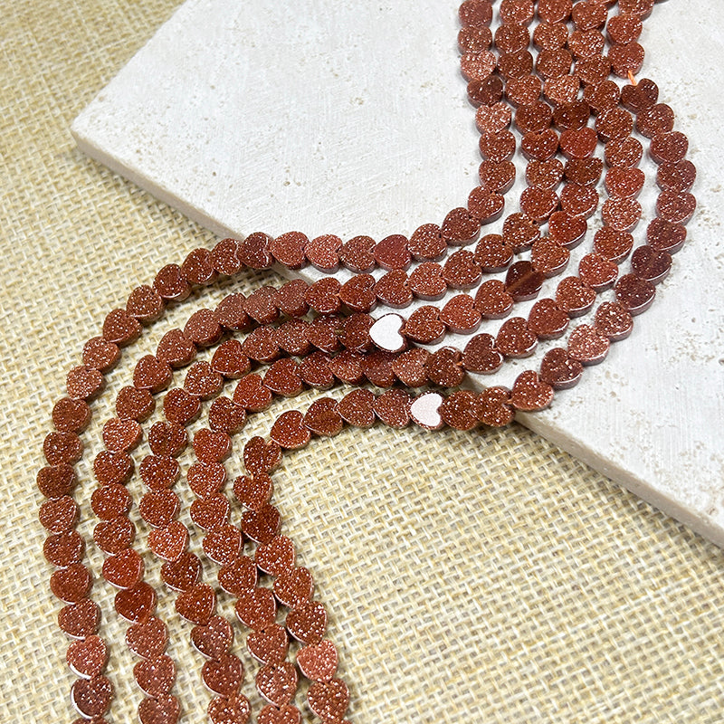 New!🆕[B275] 5.8mm Glod&Blue Sandstone Heart Beads (Natrural Stone,Crystal)