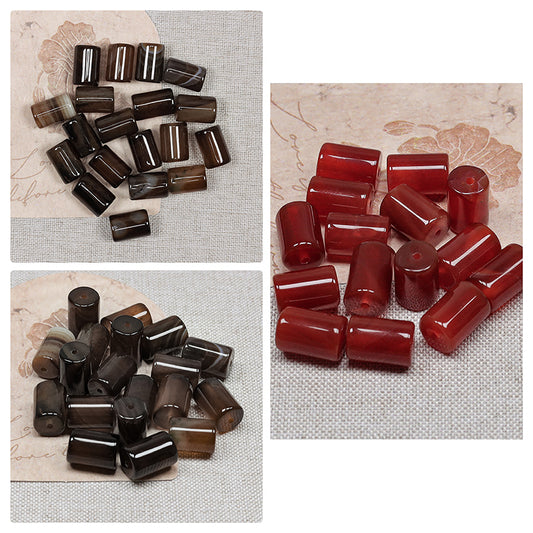 New!🆕[B267] 8*11mm Carnelian & Agate Cylindrical Beads (Natrural Crystal, Stone)