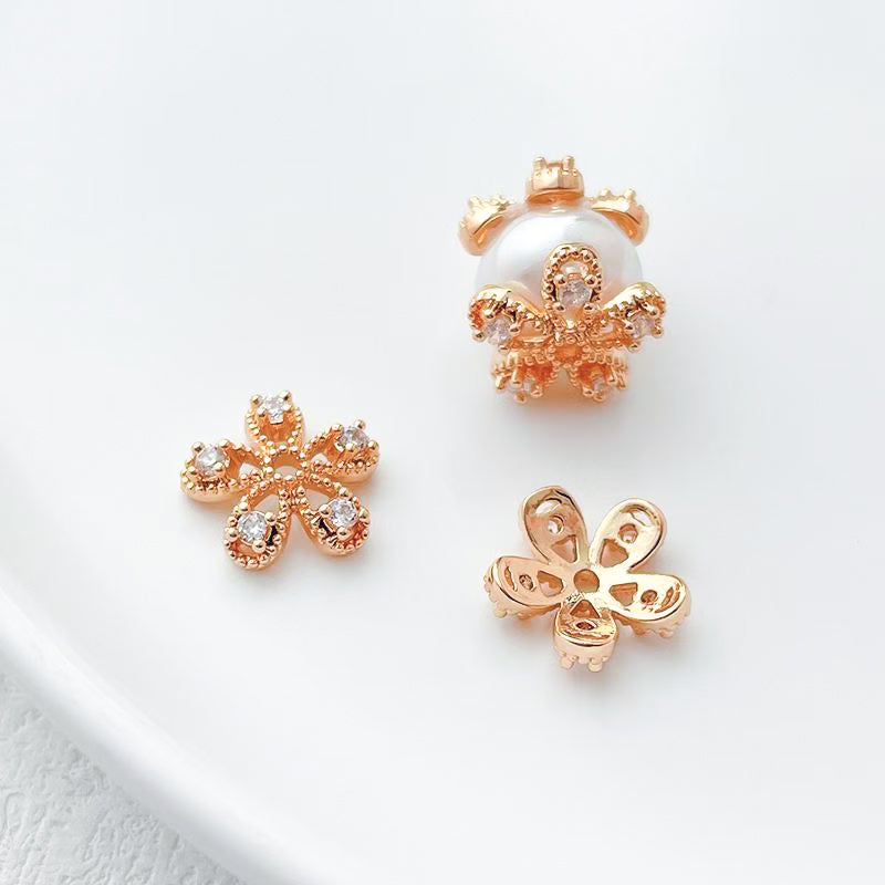 🌸New!🆕[E192] Zircon Setting Copper Flower Spacer