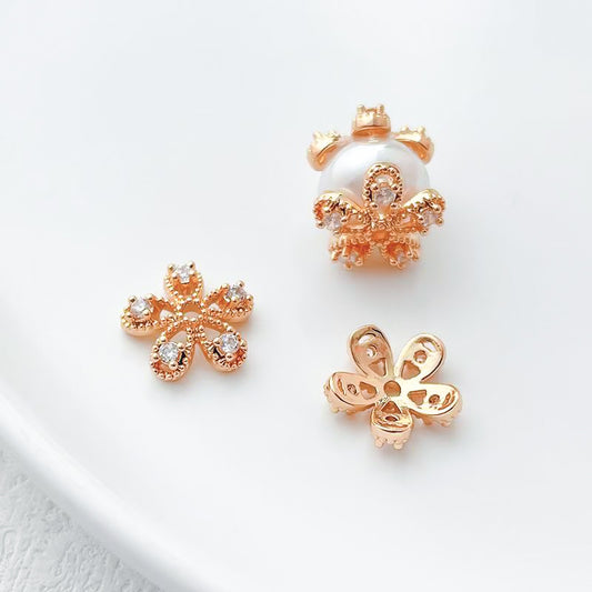 🌸New!🆕[E192] Zircon Setting Copper Flower Spacer
