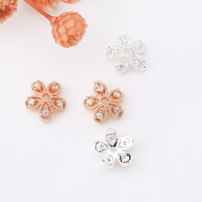 🌸New!🆕[E192] Zircon Setting Copper Flower Spacer