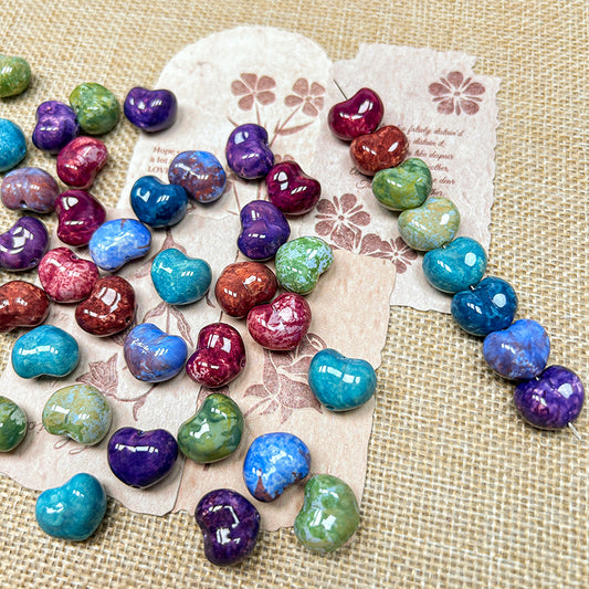 💚[B287] Impressionist Hearts Glass Beads