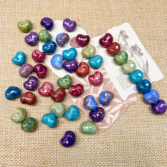 💚[B287] Impressionist Hearts Glass Beads
