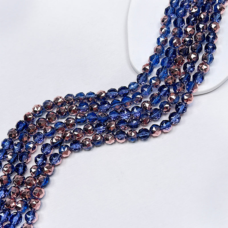 New!🆕[B300] Demin Blue With Rosegold Faceted Crystal Glass Beads