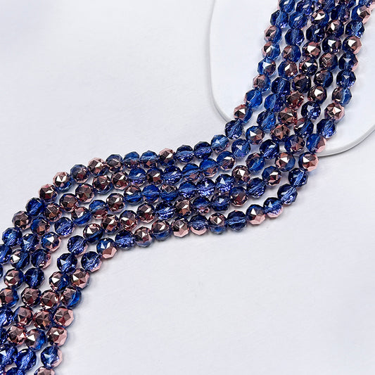 New!🆕[B300] Demin Blue With Rosegold Faceted Crystal Glass Beads
