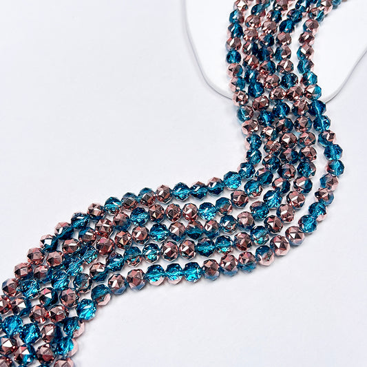 New!🆕[B299] Blue With Rosegold Faceted Crystal Glass Beads