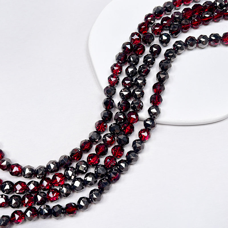 New!🆕[B298] Red With Black Faceted Crystal Glass Beads