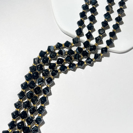 [B301] 8mm Black Agate Bicone Beads (Stone)