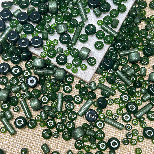 Sale [S316] Multi-Shaped Green Cateye Sandstone Glass Beads 2.0