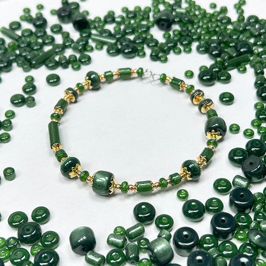 Sale [S316] Multi-Shaped Green Cateye Sandstone Glass Beads 2.0