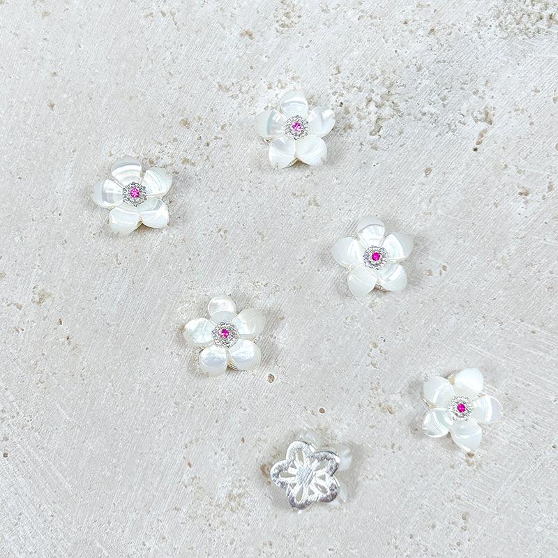 [N103] Natural Shell Flower Copper Charm With Multiple Holes