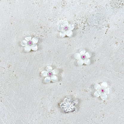 [N103] Natural Shell Flower Copper Charm With Multiple Holes