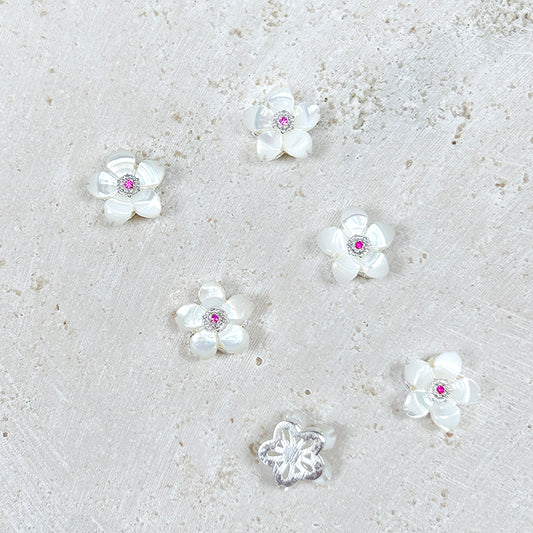 [N103] Natural Shell Flower Copper Charm With Multiple Holes