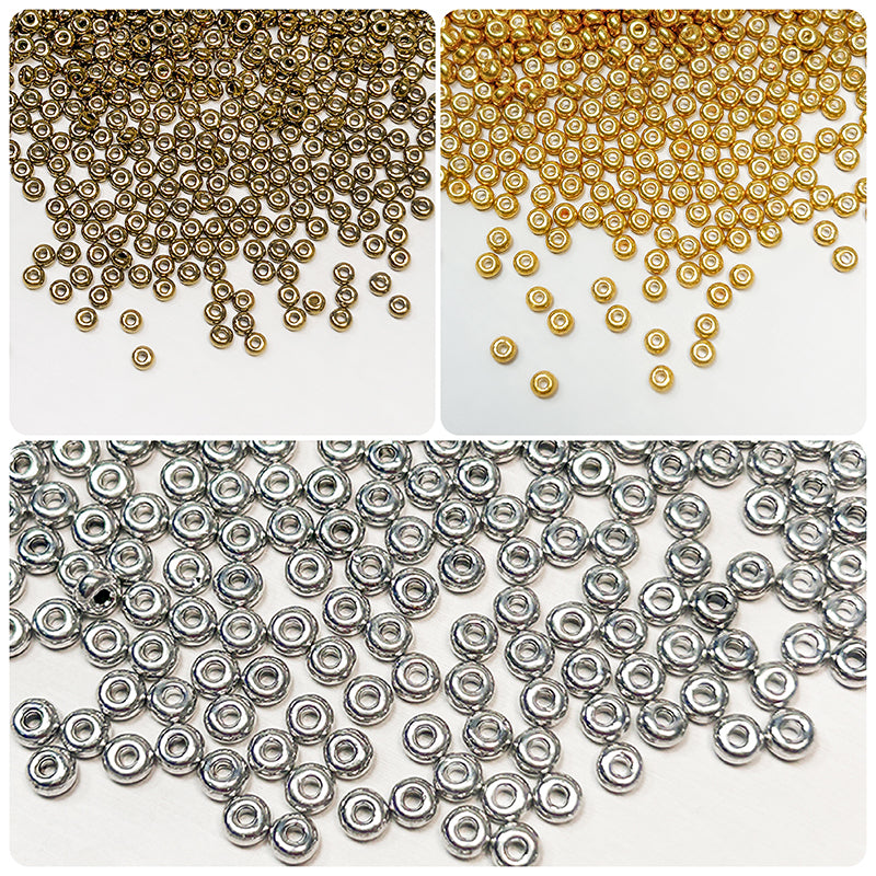 🍩[S335] 3mm Glass Metallic Color Donut Beads