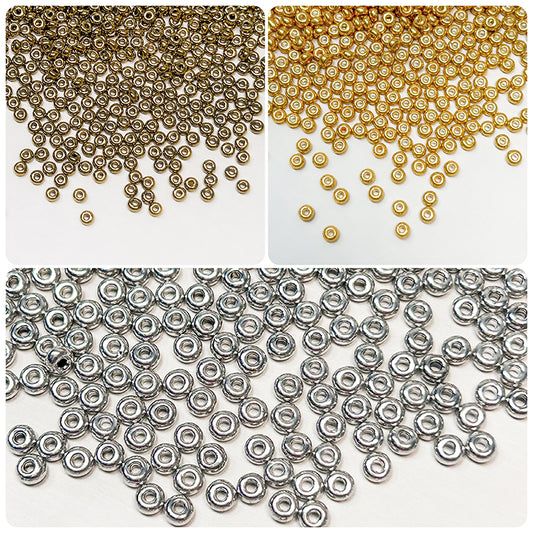 🍩[S335] 3mm Glass Metallic Color Donut Beads