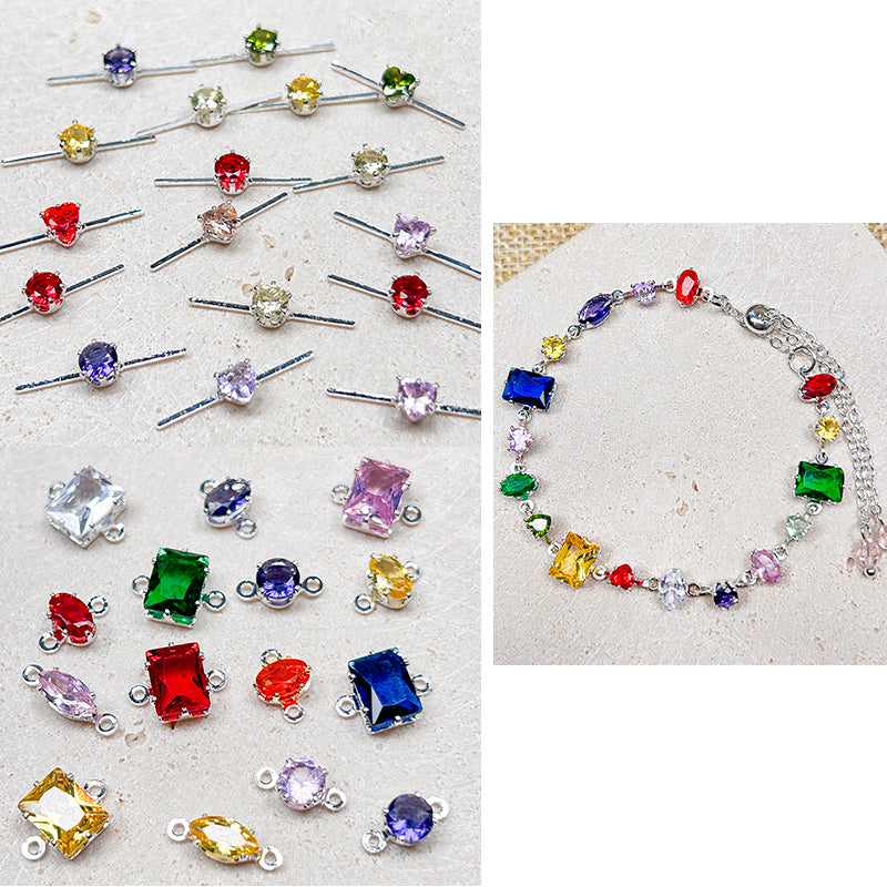 [E265] Silver Plated Copper Cubic Zirconia Charm