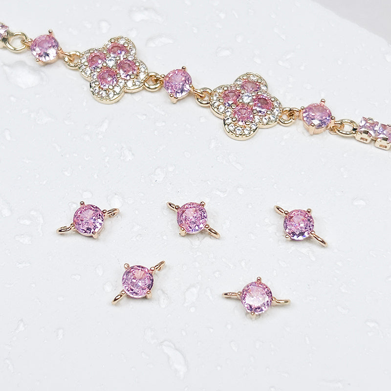 [E269] 18K Gold Plated Copper CZ Pink Charm