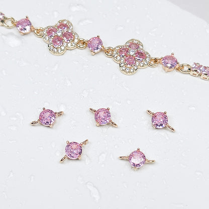 [E269] 18K Gold Plated Copper CZ Pink Charm