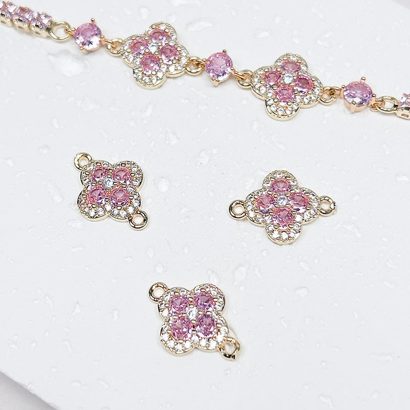 [E269] 18K Gold Plated Copper CZ Pink Charm
