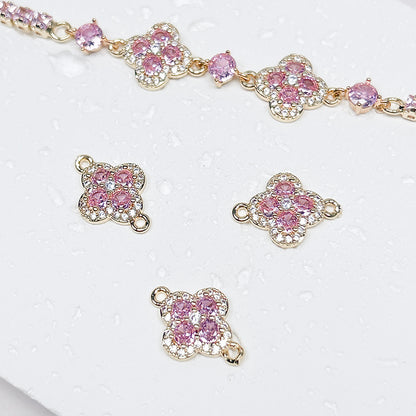 [E269] 18K Gold Plated Copper CZ Pink Charm