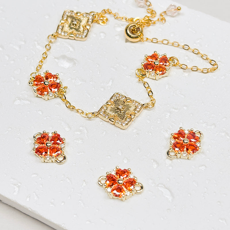 New!🆕[E268] 18K Gold Plated Copper Cubic Zirconia Double Loop Clover Charm