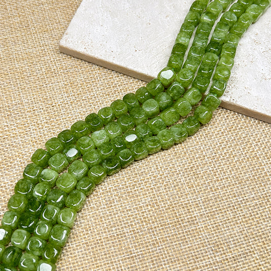 New!🆕[N121] 8mm Green Chalcedony Cube Beads String (Stone)