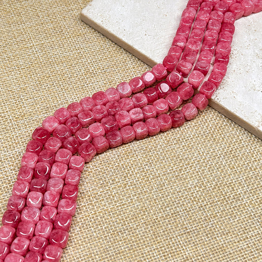New!🆕[N120] 8mm Pink Chalcedony Cube Beads String (Stone)