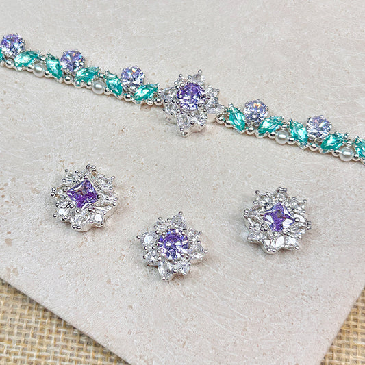 New!🆕[E282] Purple CZ Copper Charm With Multiple Holes