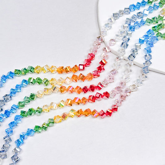 Sale🔥[B336] 6mm Rainbow Corner-Drilled Faceted Cube Beads